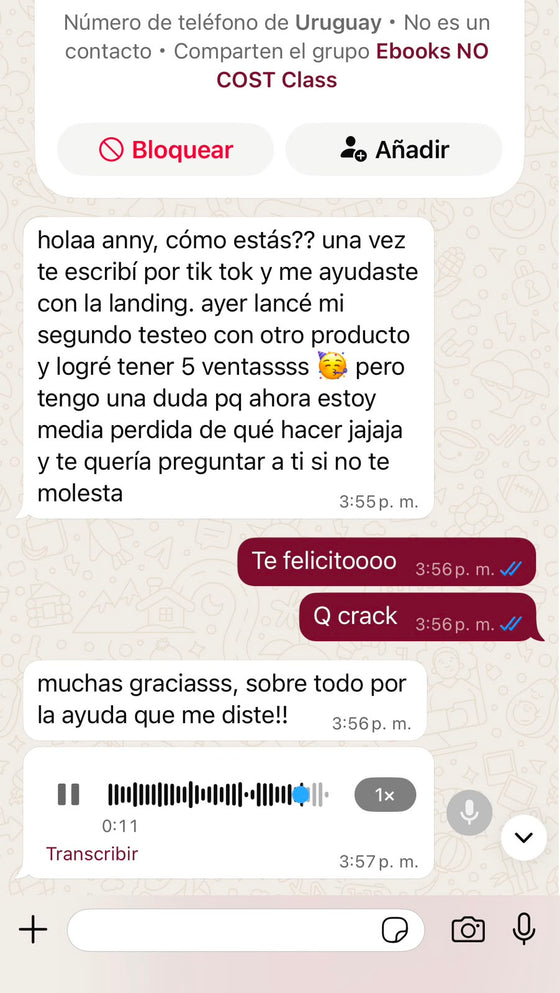 Captura de resultados de un alumno del curso de Ana